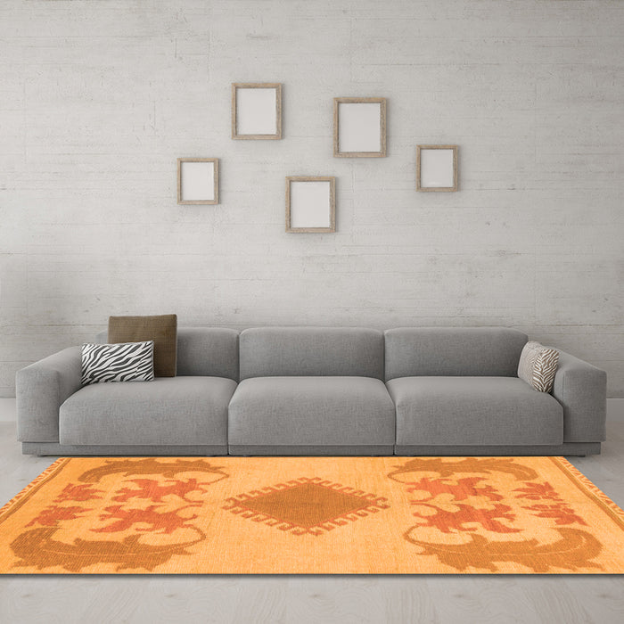 Machine Washable Abstract Orange Modern Area Rugs in a Living Room, wshabs1023org