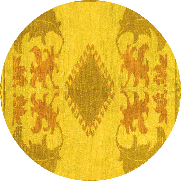 Round Machine Washable Abstract Yellow Modern Rug, wshabs1023yw