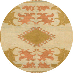 Round Machine Washable Abstract Chrome Gold Yellow Rug, wshabs1023
