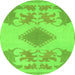 Round Machine Washable Abstract Green Modern Area Rugs, wshabs1023grn