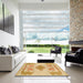 Square Machine Washable Abstract Chrome Gold Yellow Rug in a Living Room, wshabs1023