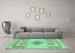 Machine Washable Abstract Turquoise Modern Area Rugs in a Living Room,, wshabs1023turq