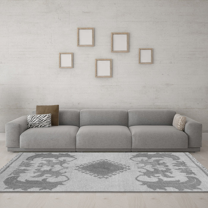 Machine Washable Abstract Gray Modern Rug in a Living Room,, wshabs1023gry