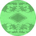 Round Machine Washable Abstract Emerald Green Modern Area Rugs, wshabs1023emgrn
