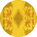 Round Abstract Yellow Modern Rug, abs1023yw