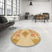 Round Machine Washable Abstract Chrome Gold Yellow Rug in a Office, wshabs1023