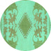 Round Machine Washable Abstract Turquoise Modern Area Rugs, wshabs1023turq