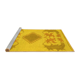 Sideview of Machine Washable Abstract Yellow Modern Rug, wshabs1023yw