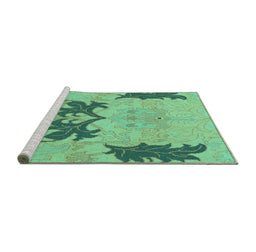 Sideview of Machine Washable Abstract Turquoise Modern Area Rugs, wshabs1024turq
