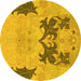 Round Abstract Yellow Modern Rug, abs1024yw