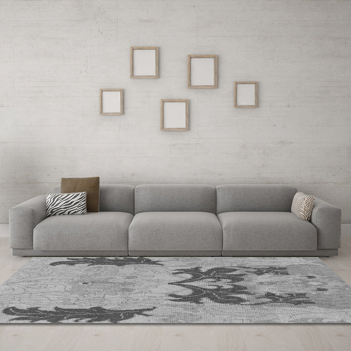 Machine Washable Abstract Gray Modern Rug in a Living Room,, wshabs1024gry