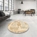 Round Machine Washable Abstract Khaki Gold Rug in a Office, wshabs1025