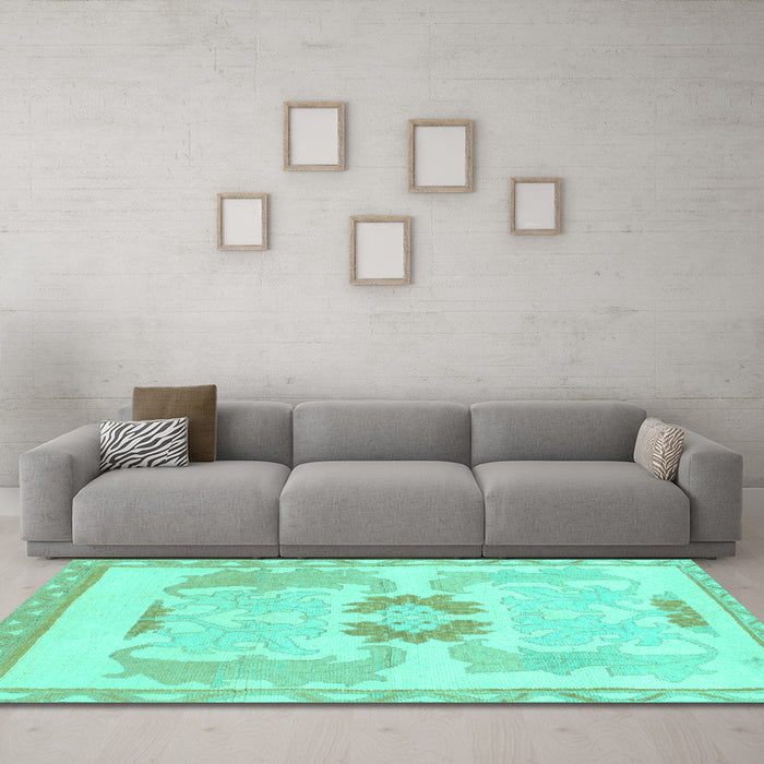 Machine Washable Abstract Turquoise Modern Area Rugs in a Living Room,, wshabs1025turq