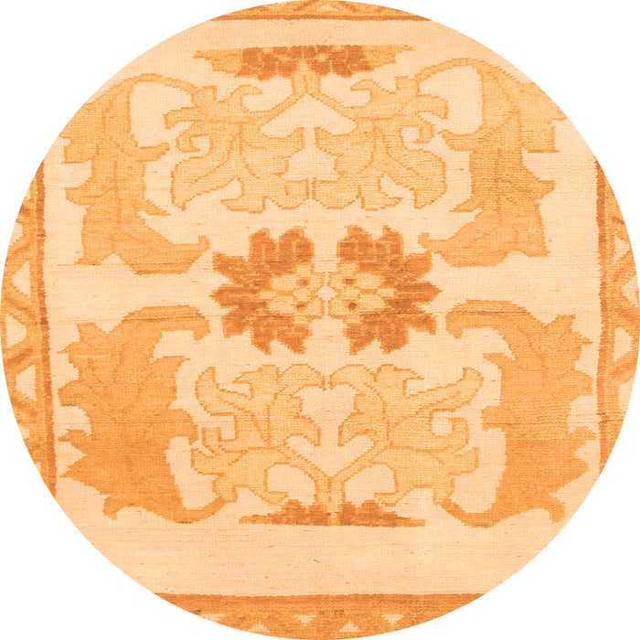 Round Machine Washable Abstract Orange Modern Area Rugs, wshabs1025org