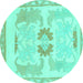 Round Abstract Turquoise Modern Rug, abs1025turq