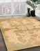 Round Machine Washable Abstract Yellow Rug, wshabs1026