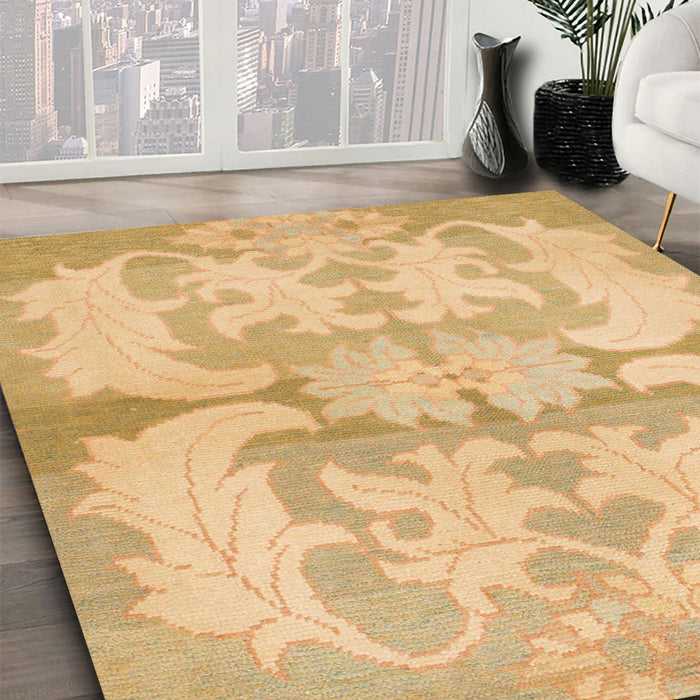 Round Machine Washable Abstract Yellow Rug, wshabs1026