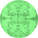 Round Machine Washable Abstract Emerald Green Modern Area Rugs, wshabs1026emgrn