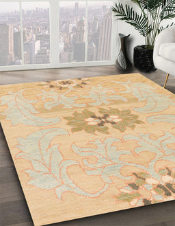 Abstract Brown Gold Modern Rug in Family Room, abs1027