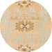 Round Machine Washable Abstract Brown Gold Rug, wshabs1027