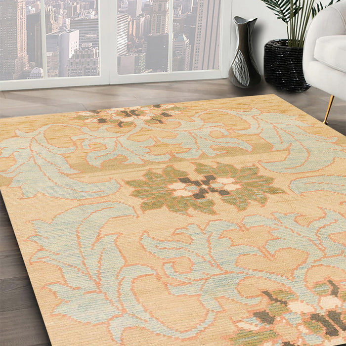 Machine Washable Abstract Brown Gold Rug in a Family Room, wshabs1027