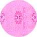 Round Machine Washable Abstract Pink Modern Rug, wshabs1027pnk
