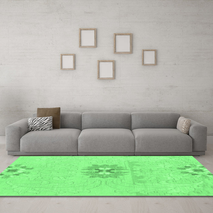 Machine Washable Abstract Emerald Green Modern Area Rugs in a Living Room,, wshabs1027emgrn