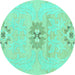 Round Machine Washable Abstract Turquoise Modern Area Rugs, wshabs1027turq