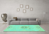 Machine Washable Abstract Turquoise Modern Rug, wshabs1027turq