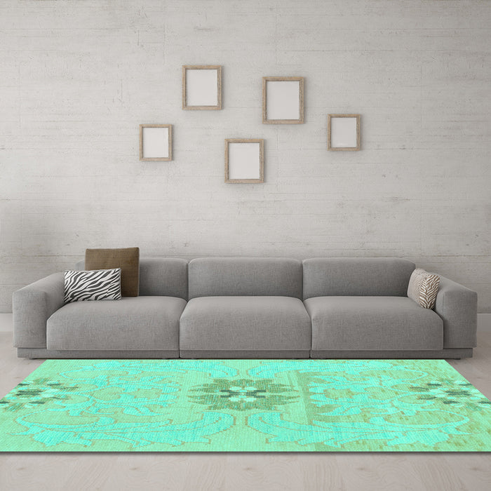 Machine Washable Abstract Turquoise Modern Area Rugs in a Living Room,, wshabs1027turq