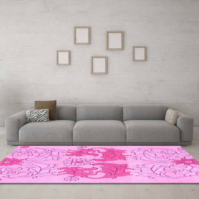 Machine Washable Abstract Pink Modern Rug in a Living Room, wshabs1028pnk