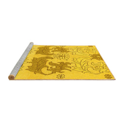 Sideview of Machine Washable Abstract Yellow Modern Rug, wshabs1028yw
