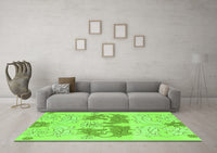 Machine Washable Abstract Green Modern Rug, wshabs1028grn