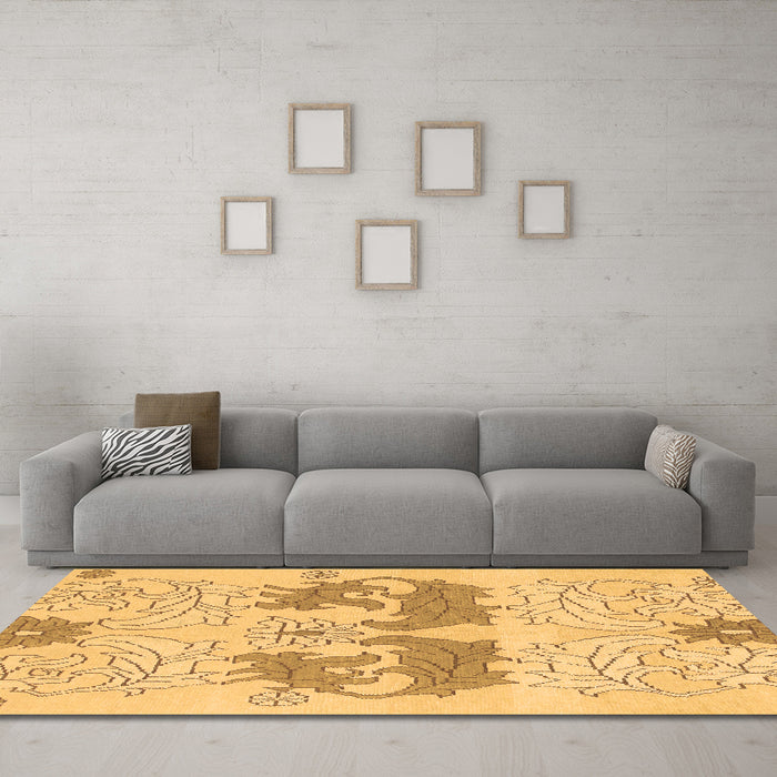 Machine Washable Abstract Brown Modern Rug in a Living Room,, wshabs1028brn