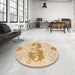 Round Machine Washable Abstract Yellow Rug in a Office, wshabs1028