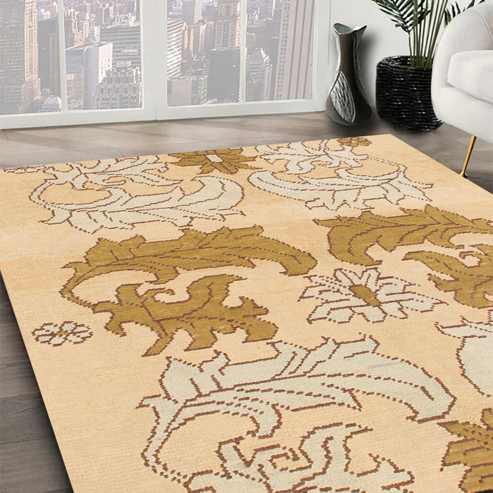 Machine Washable Abstract Yellow Rug in a Family Room, wshabs1028