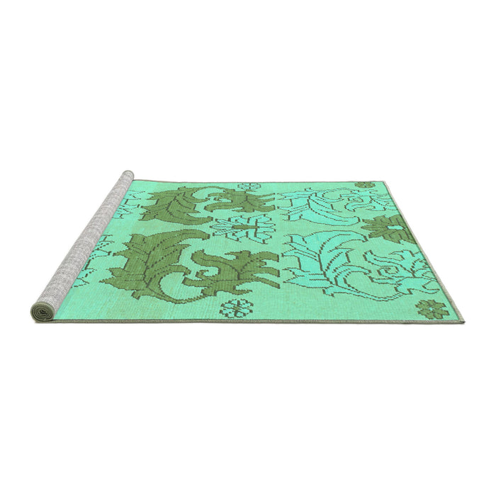 Sideview of Machine Washable Abstract Turquoise Modern Area Rugs, wshabs1028turq