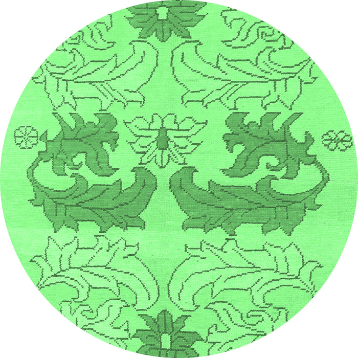 Round Machine Washable Abstract Emerald Green Modern Area Rugs, wshabs1028emgrn