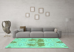 Machine Washable Abstract Turquoise Modern Area Rugs in a Living Room,, wshabs1028turq
