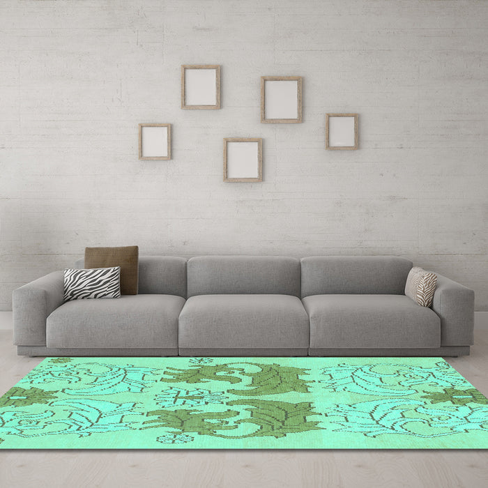 Machine Washable Abstract Turquoise Modern Area Rugs in a Living Room,, wshabs1028turq
