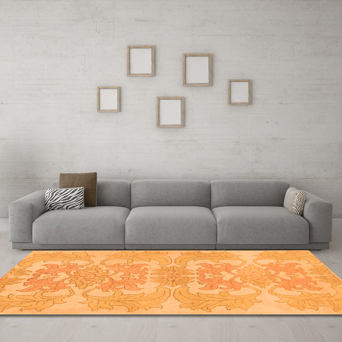 Machine Washable Abstract Orange Modern Area Rugs in a Living Room, wshabs1029org
