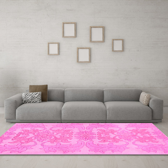 Machine Washable Abstract Pink Modern Rug in a Living Room, wshabs1029pnk