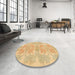 Round Machine Washable Abstract Yellow Rug in a Office, wshabs1029