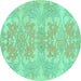 Round Machine Washable Abstract Turquoise Modern Area Rugs, wshabs1029turq