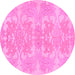 Round Machine Washable Abstract Pink Modern Rug, wshabs1029pnk