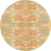 Round Machine Washable Abstract Yellow Rug, wshabs1029