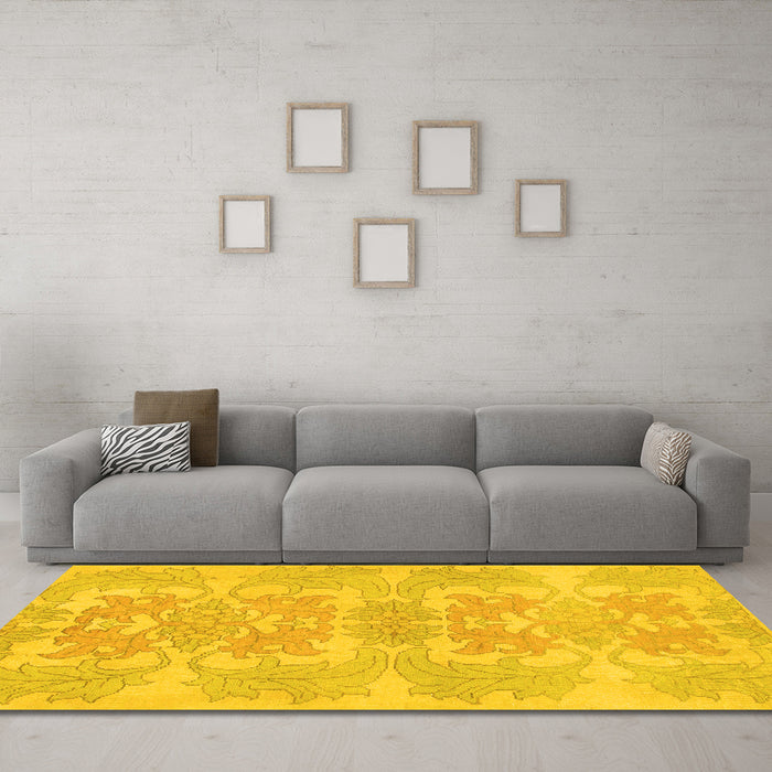 Machine Washable Abstract Yellow Modern Rug in a Living Room, wshabs1029yw