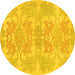 Round Machine Washable Abstract Yellow Modern Rug, wshabs1029yw