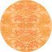 Round Machine Washable Abstract Orange Modern Area Rugs, wshabs1029org