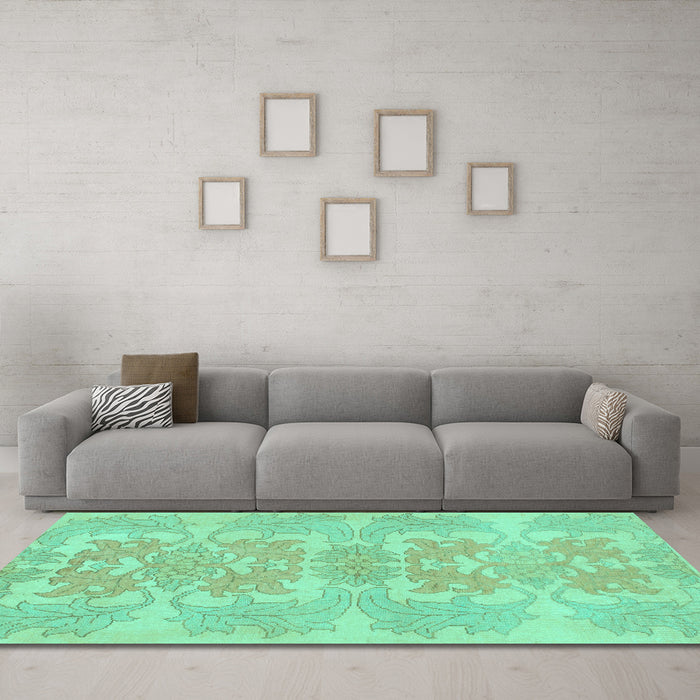 Machine Washable Abstract Turquoise Modern Area Rugs in a Living Room,, wshabs1029turq